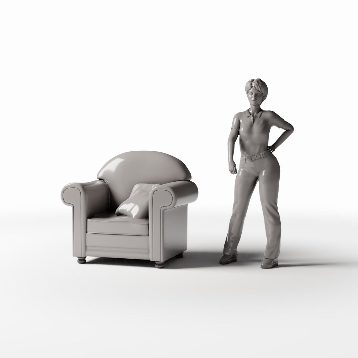 Photo produit pour diorama et modélisme 1 : Mobilier de diorama : fauteuil rembourré avec coussin (Ref. 986D)
