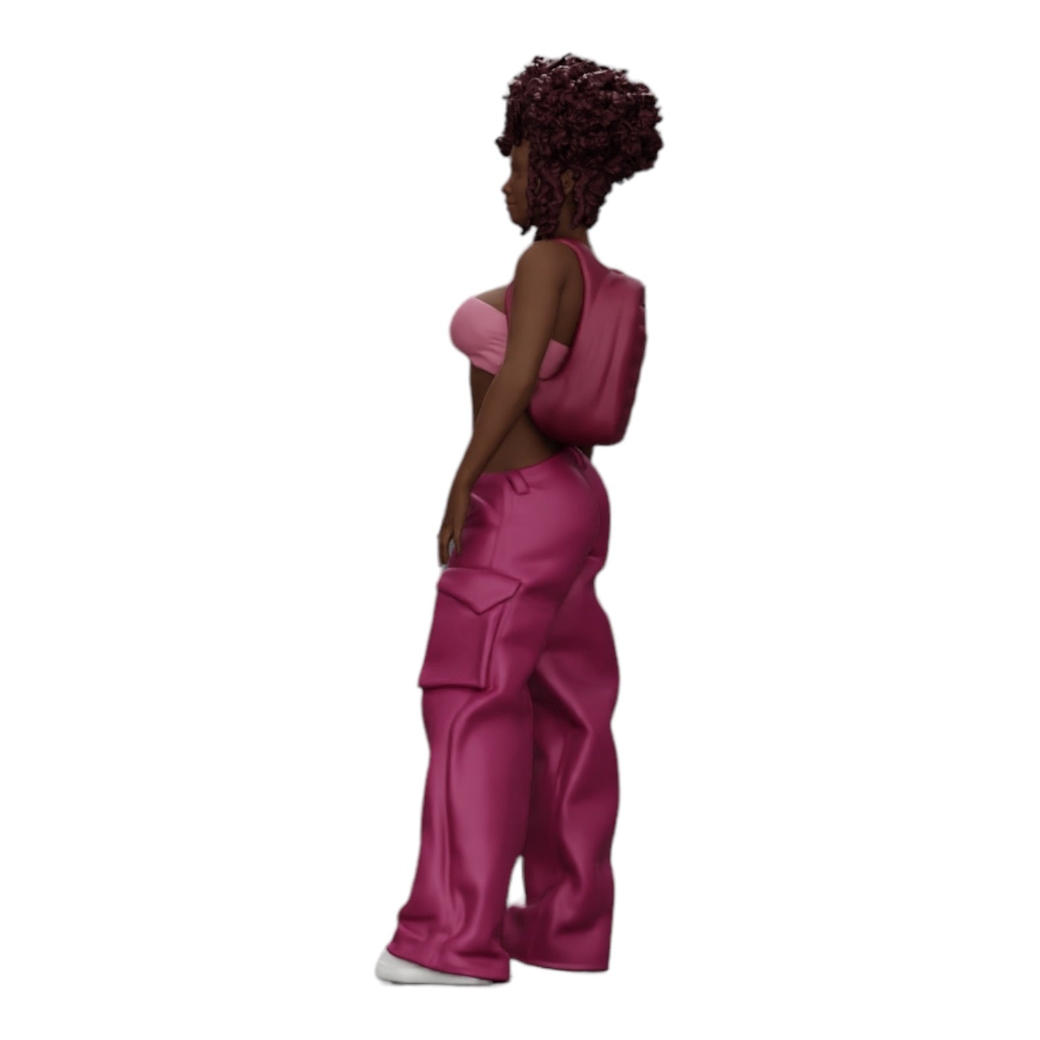 Photo de produit de modélisme diorama 0 : Femme style hip-hop avec soutien-gorge et mini-sac à dos avec cheveux bouclés (Réf. n° A15)