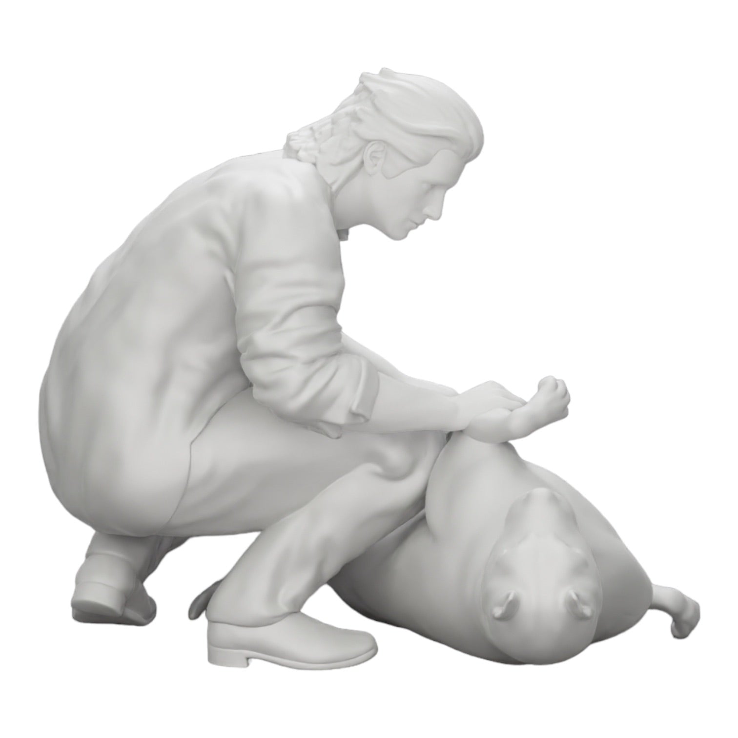 Photo de produit de modélisme diorama 0 : Un homme à genoux caresse son chien couché (Réf n° A20)