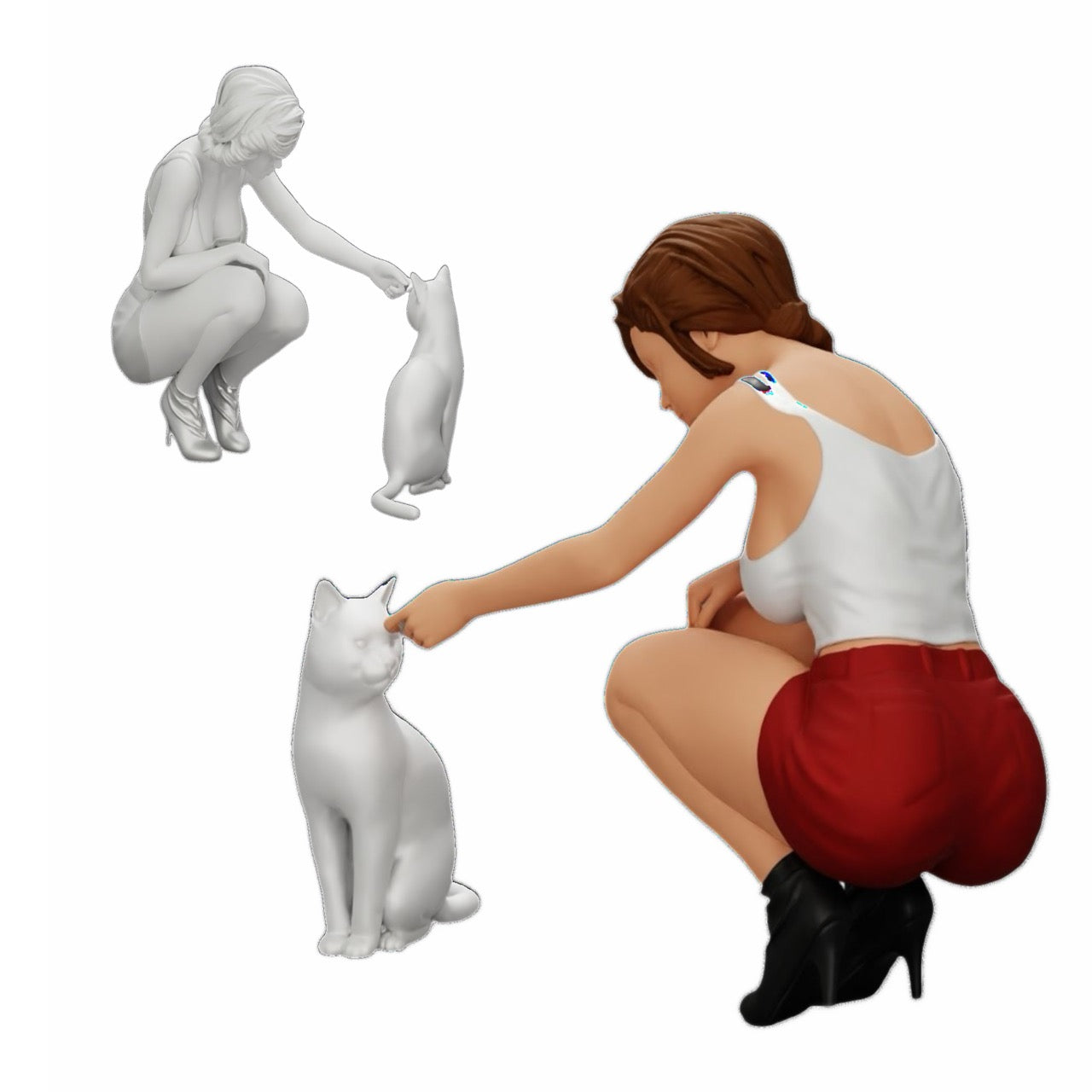 Photo de produit de modélisme diorama 0 : Jolie fille à genoux à côté de son chat (Réf n° A21)