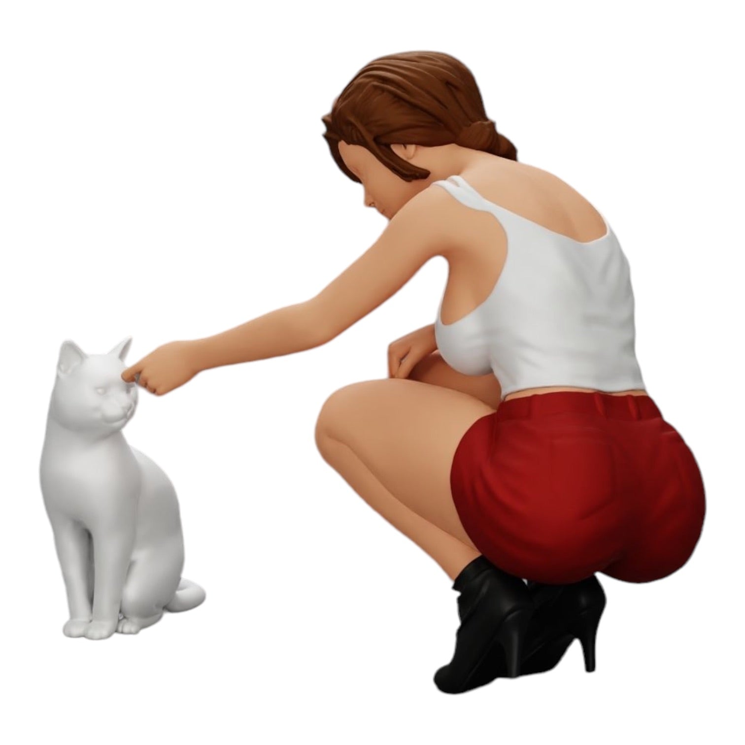 Photo de produit de modélisme diorama 0 : Jolie fille à genoux à côté de son chat (Réf n° A21)