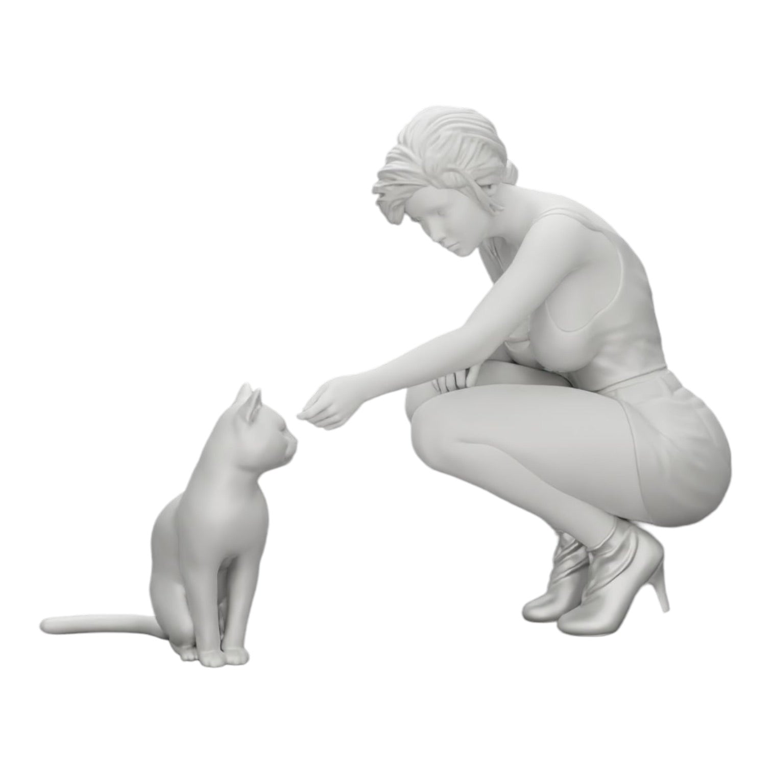 Photo de produit de modélisme diorama 0 : Jolie fille à genoux à côté de son chat (Réf n° A21)