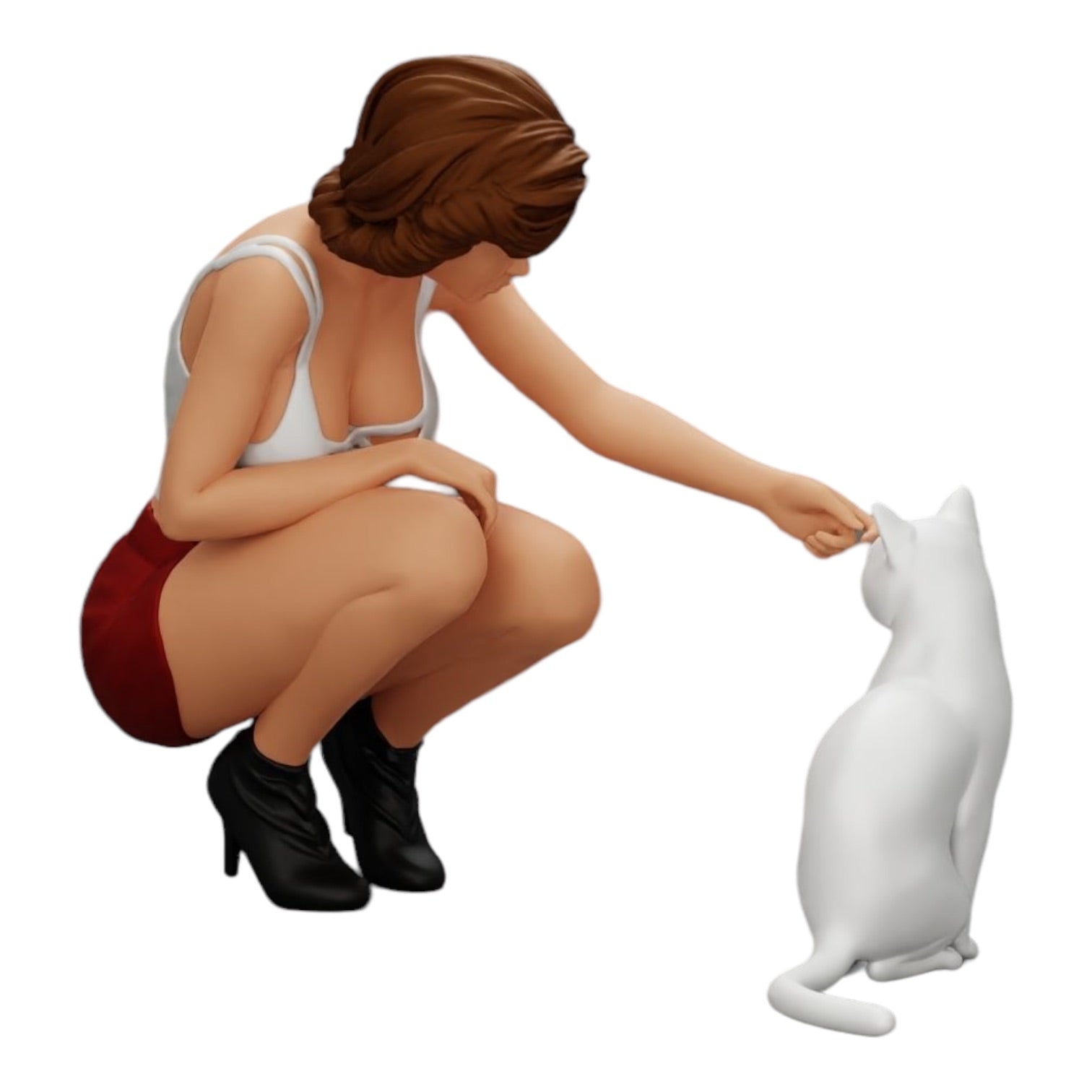 Photo de produit de modélisme diorama 0 : Jolie fille à genoux à côté de son chat (Réf n° A21)