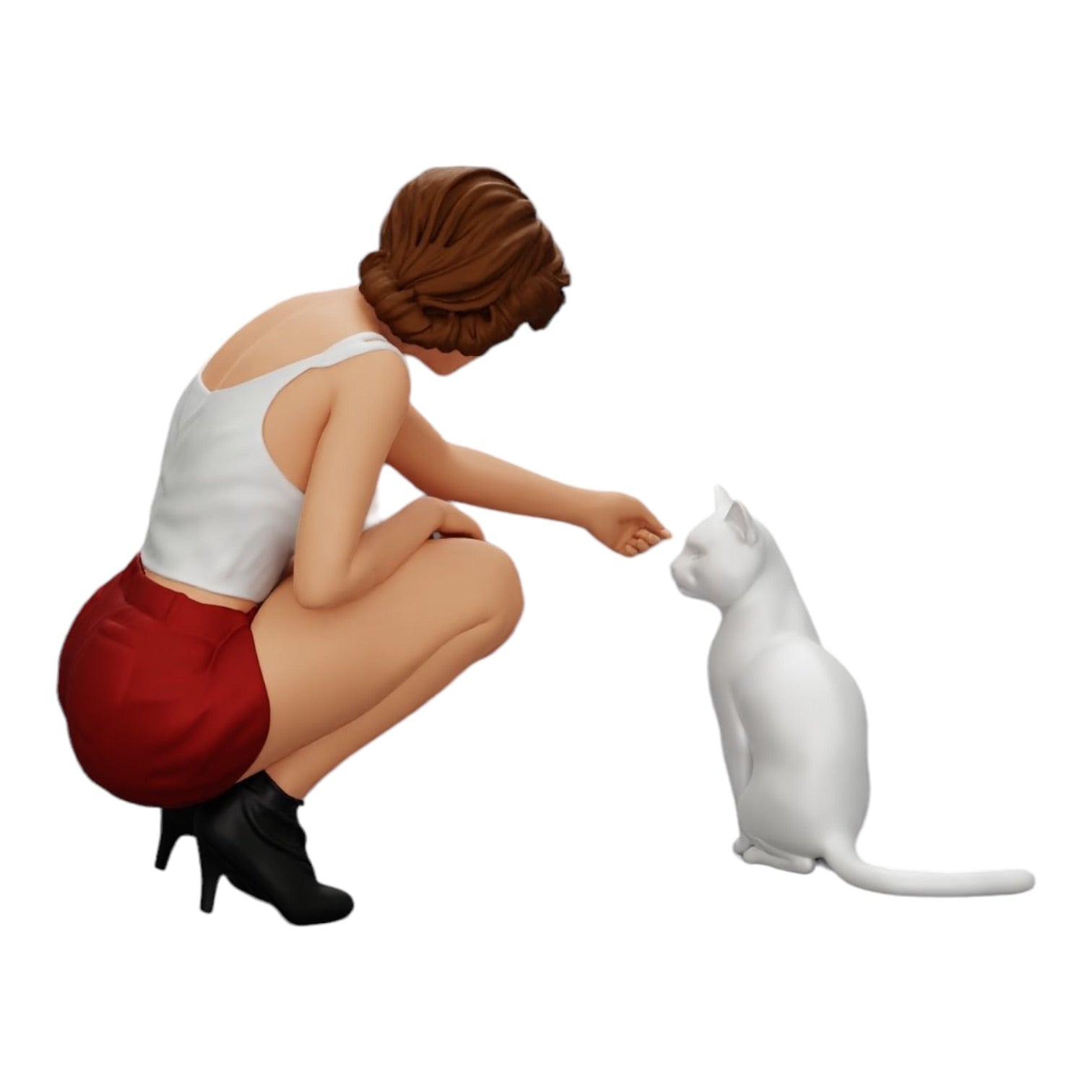 Photo de produit de modélisme diorama 0 : Jolie fille à genoux à côté de son chat (Réf n° A21)