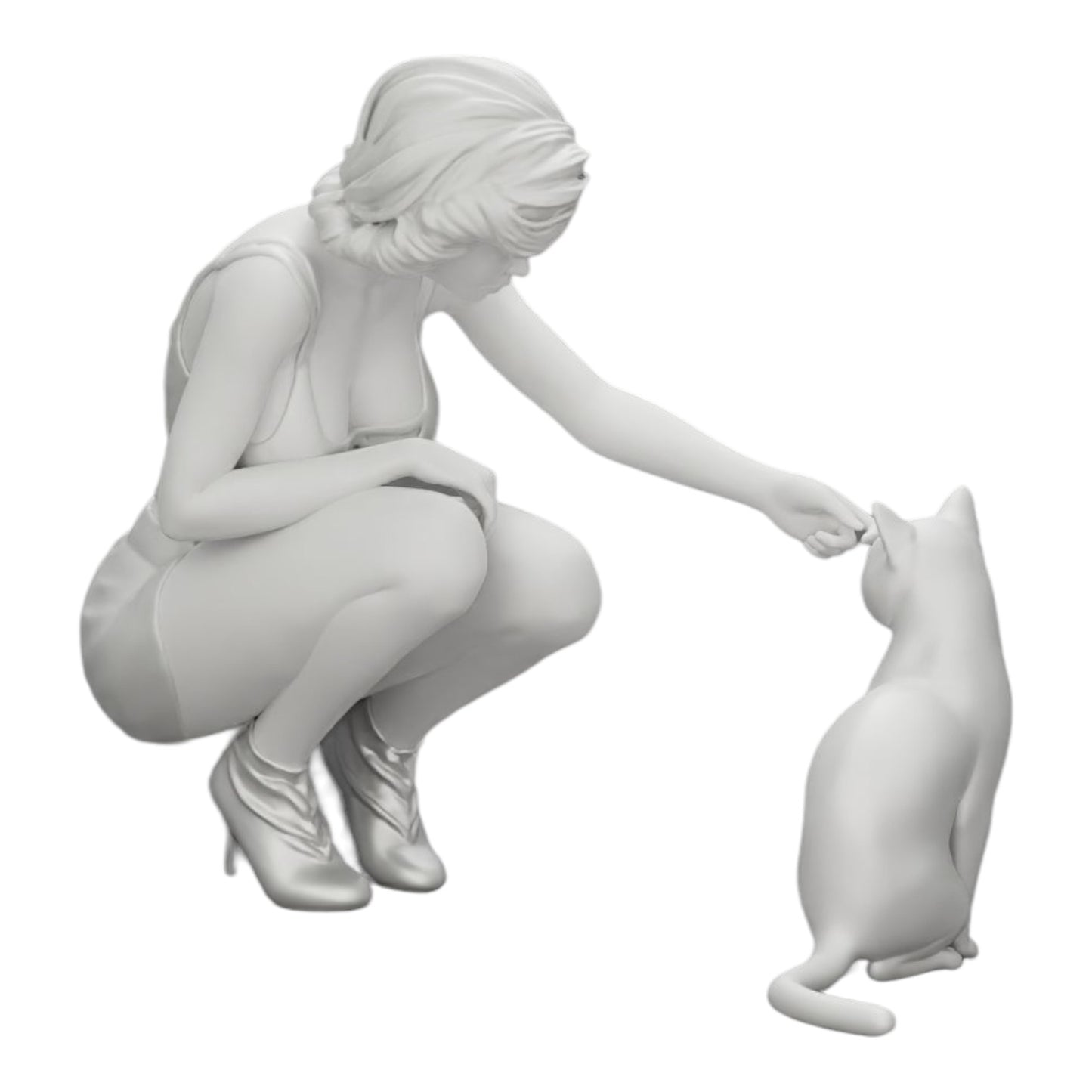 Photo de produit de modélisme diorama 0 : Jolie fille à genoux à côté de son chat (Réf n° A21)