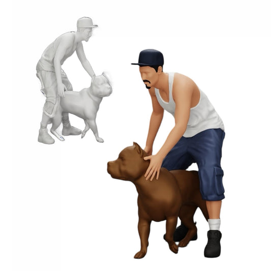 Diorama Modellbau Produktfoto 0: Gangster-Homie in Mütze mit Pitbull Hund (Ref Nr. A22)