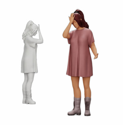 Photo de produit de modélisme diorama 0 : Jeune fille attrayante avec une longue chemise et des bottes (Réf. n° A37)
