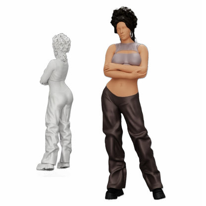 Photo de produit de modélisme diorama 0 : Fille aux cheveux bouclés en pantalon large avec les bras croisés (Ref Nr. A39)