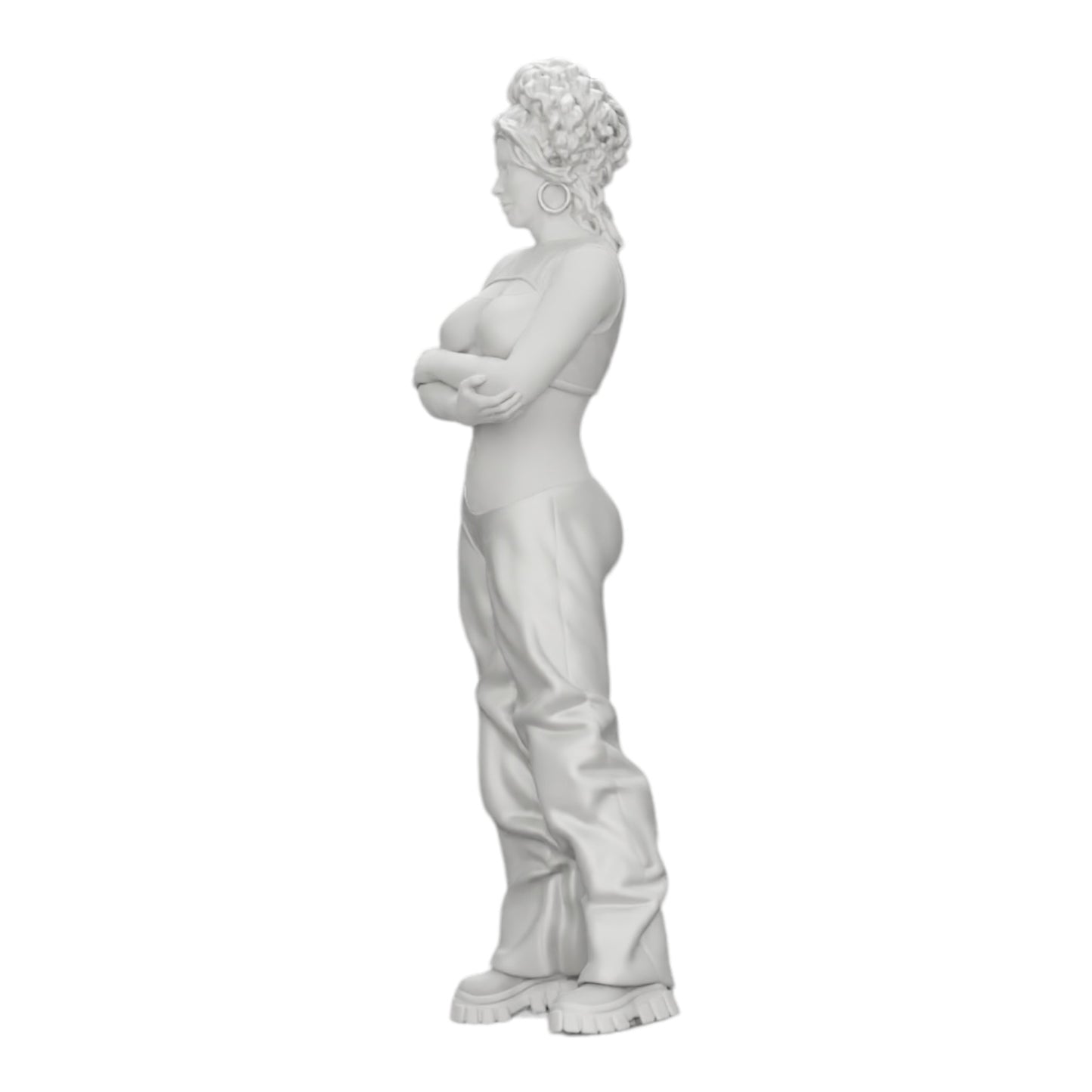 Photo de produit de modélisme diorama 0 : Fille aux cheveux bouclés en pantalon large avec les bras croisés (Ref Nr. A39)