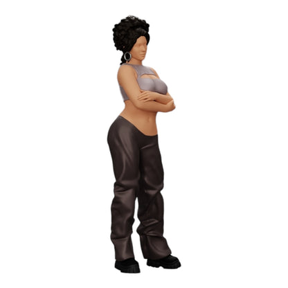 Photo de produit de modélisme diorama 0 : Fille aux cheveux bouclés en pantalon large avec les bras croisés (Ref Nr. A39)