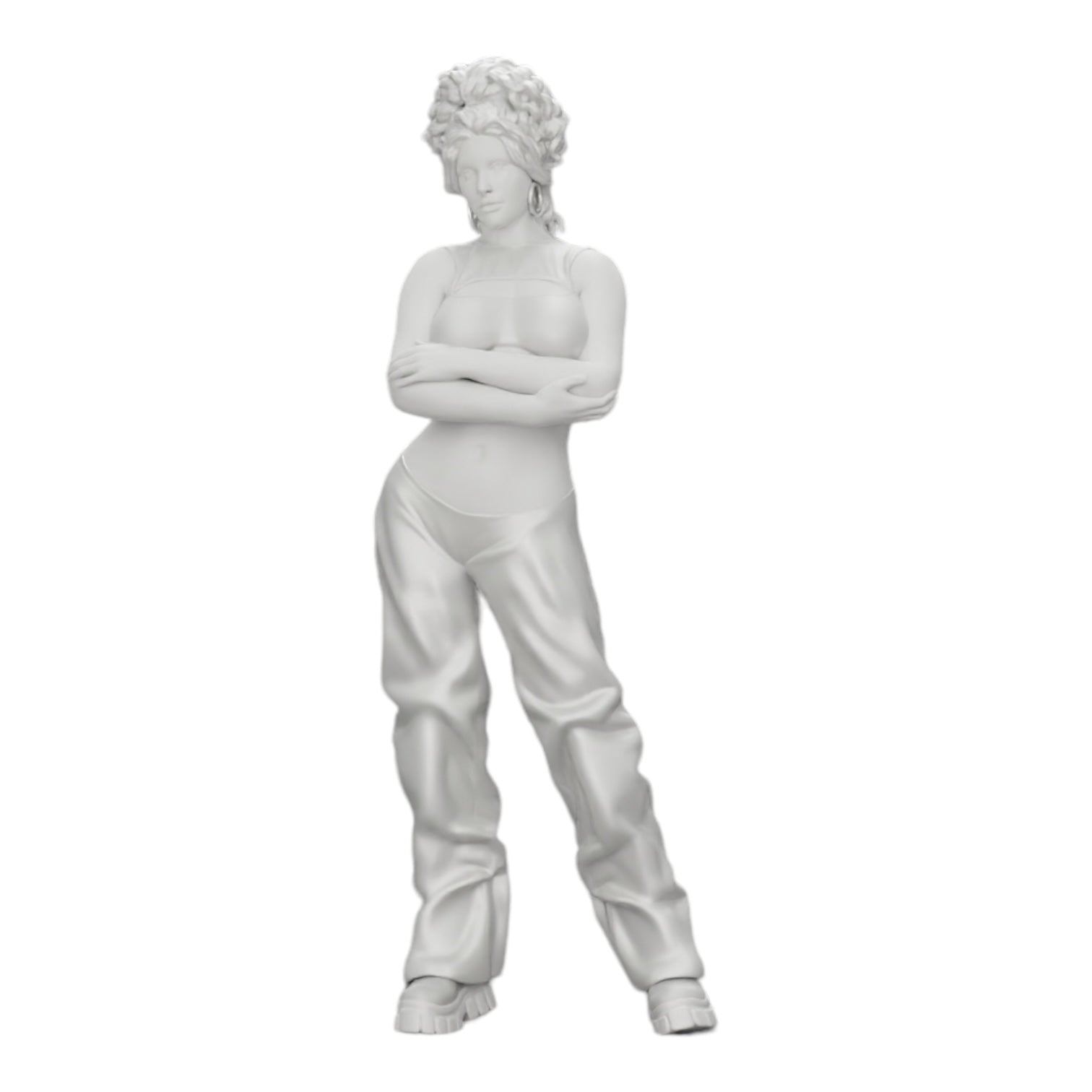 Photo de produit de modélisme diorama 0 : Fille aux cheveux bouclés en pantalon large avec les bras croisés (Ref Nr. A39)