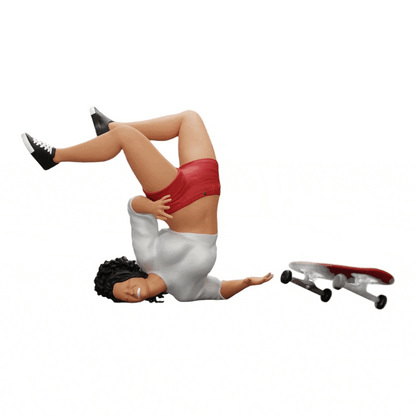 Photo de produit de modélisme diorama 0 : Fille aux cheveux bouclés tombant de son skateboard en faisant du sport (Réf n° A44)