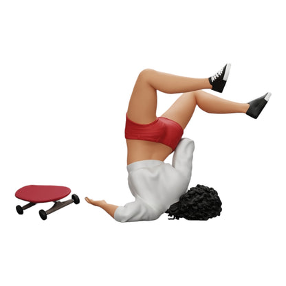 Photo de produit de modélisme diorama 0 : Fille aux cheveux bouclés tombant de son skateboard en faisant du sport (Réf n° A44)