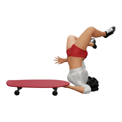 Photo de produit de modélisme diorama 0 : Fille aux cheveux bouclés tombant de son skateboard en faisant du sport (Réf n° A44)