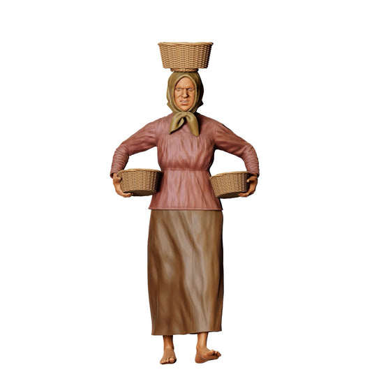 Figurine miniature : Fermière aux paniers - Vieille fermière à l'Abriet (n° 303)