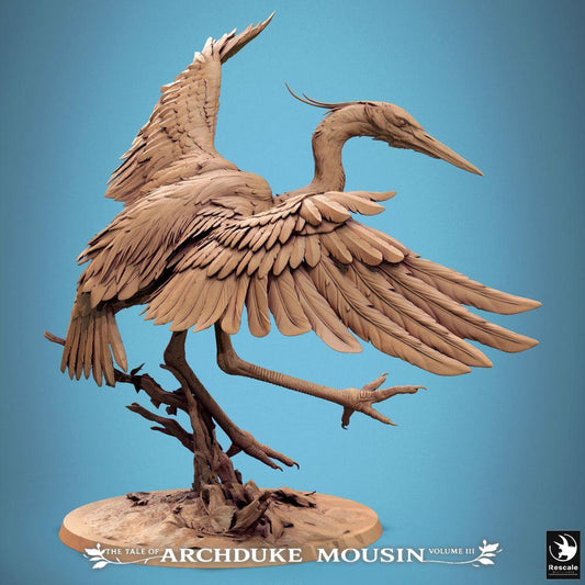 Photo de produit Tabletop 28mm Lord of the Print (LotP) 0 : Figurine fantastique : Démon héron créature de la grue atterrissant sur une branche - Créature volante Tabletop, monstre oiseau, monstre de Wargaming, modèle de boss avec base scénique, pose dynamique (Héron atterrissant) (25_07_D1)