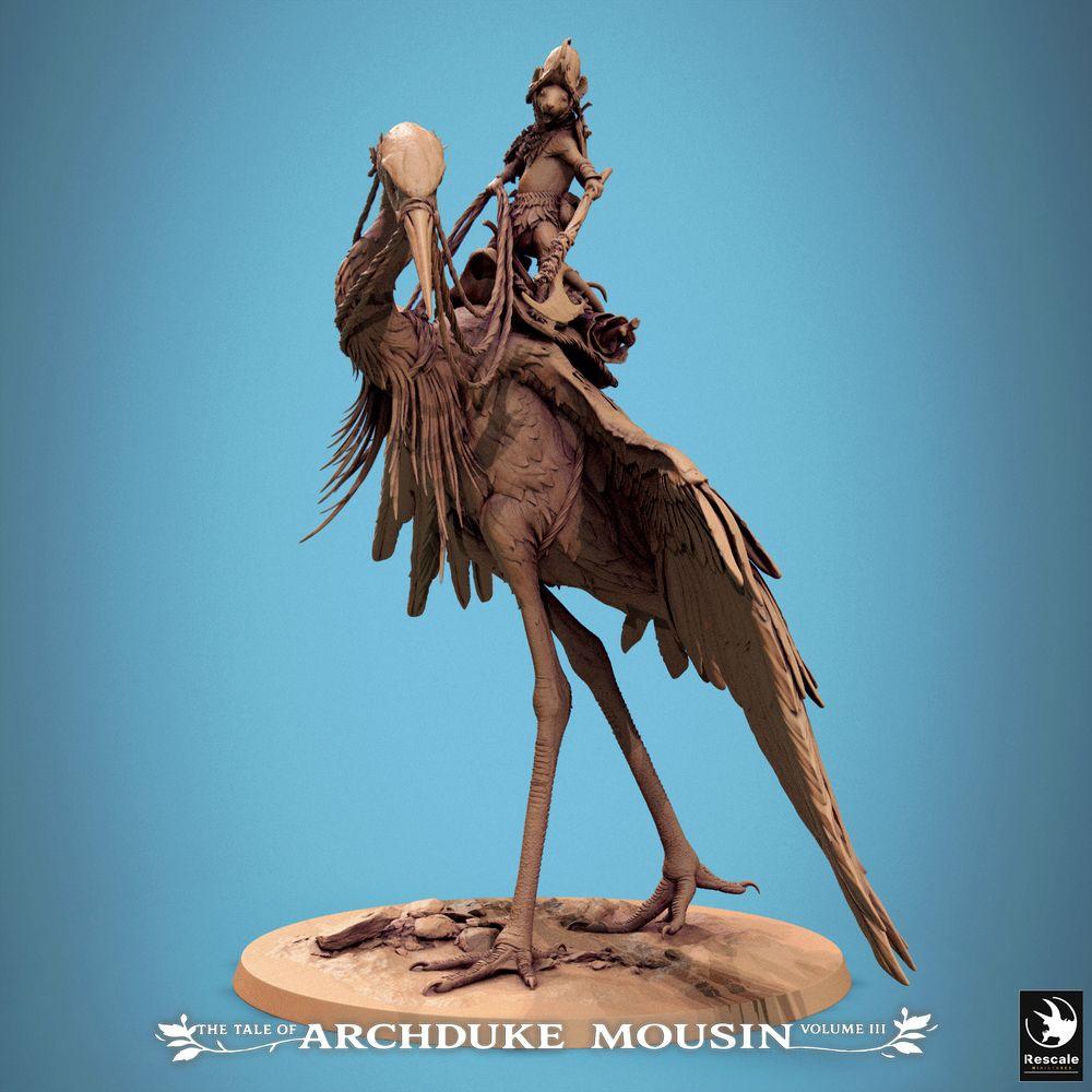 Photo de produit Tabletop 28mm Lord of the Print (LotP) 0 : Figurine fantastique : Homme-animal Chevalier souris sur héron, éclaireur cavalier oiseau, cavalerie légère, héros cavalier Heron Walk (25_07_D3)