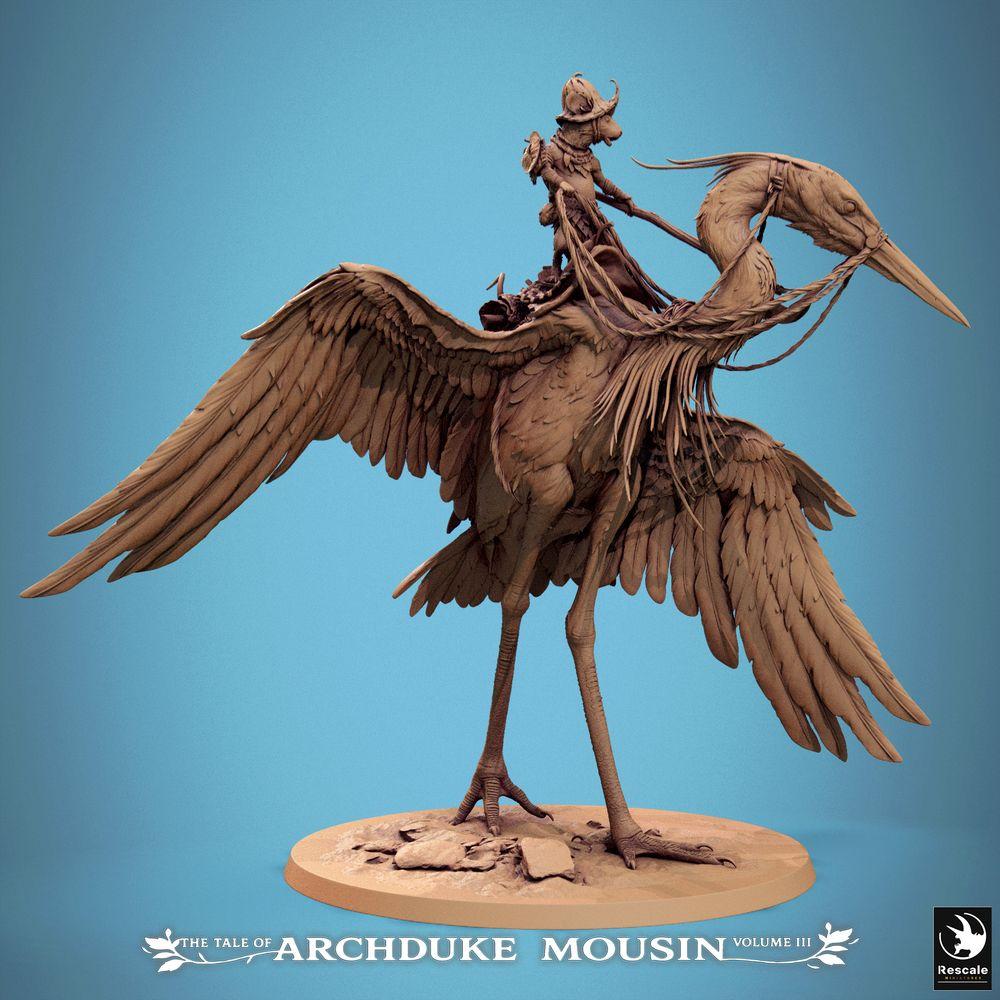 Photo de produit Tabletop 28mm Lord of the Print (LotP) 1 : Figurine Fantasy : Homme-animal Chevalier Souris sur Héron, Scout Cavalier Oiseau, Cavalerie Légère, Héros Cavalier Héron Walk (25_07_D3)