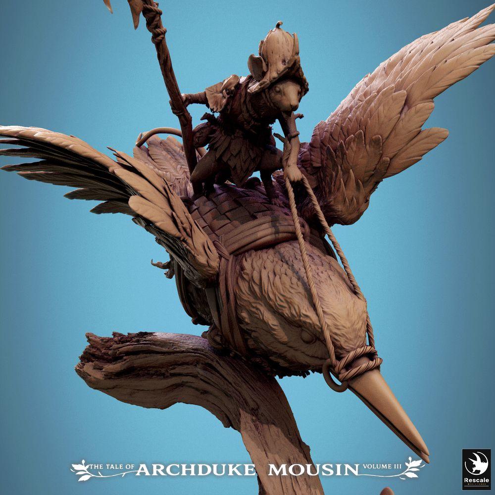 Photo de produit Tabletop 28mm Lord of the Print (LotP) 3 : Miniature Tabletop : Chevalier Souris sur Martin-pêcheur, Hellebardier Cavalier en piqué, Champion de Cavalerie (Chute du Martin-pêcheur) (25_07_F1)