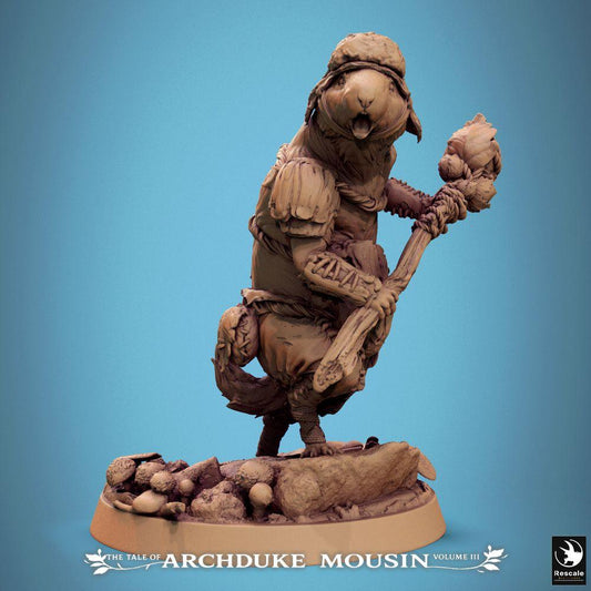 Photo de produit Tabletop 28mm Lord of the Print (LotP) 0 : Miniature Tabletop : Barbare rongeur avec massue, guerrier rat en cri de bataille (Lemming Cry) (25_07_L3)