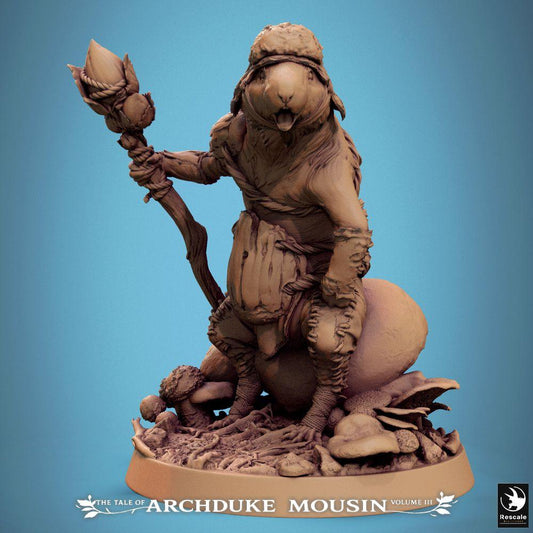 Photo de produit Tabletop 28mm Lord of the Print (LotP) 0 : Miniature Tabletop : Chaman rat avec bâton, druide souris, prêtre des forêts, chef de tribu, porteur de totem, mage homme-animal et leader (25_07_L5)