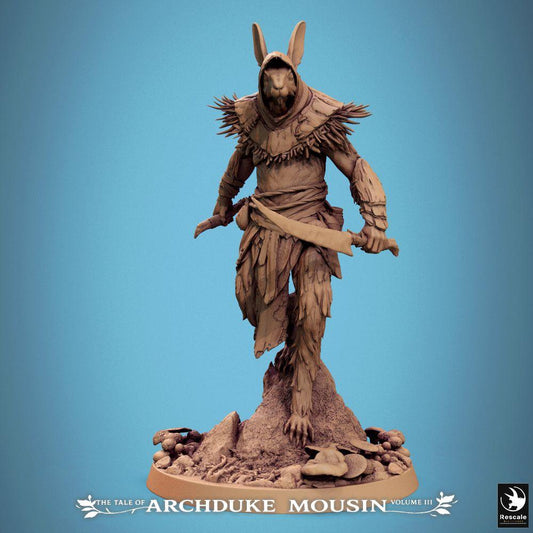 Photo de produit Tabletop 28mm Lord of the Print (LotP) 0 : Miniature Tabletop : Assassinat de lapin / Scout Ranger, voleur avec sabre courbe et capuche, base rocheuse (25_07_N1)