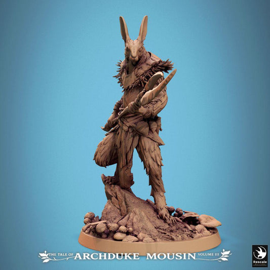 Photo de produit Tabletop 28mm Lord of the Print (LotP) 0 : Miniature Tabletop : Homme-lapin porteur de lance, Garde Lapin, Gardien de la forêt et Guerrier tribal avec double lance (25_07_N3)