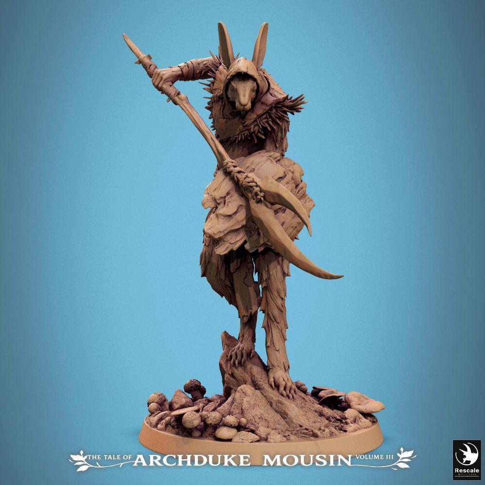 Photo de produit Tabletop 28mm Lord of the Print (LotP) 0 : Miniature Tabletop : Guerrier homme-lapin avec faux double, combattant homme-animal à la glaive, éclaireur des bois, assassin bestial (25_07_N15)