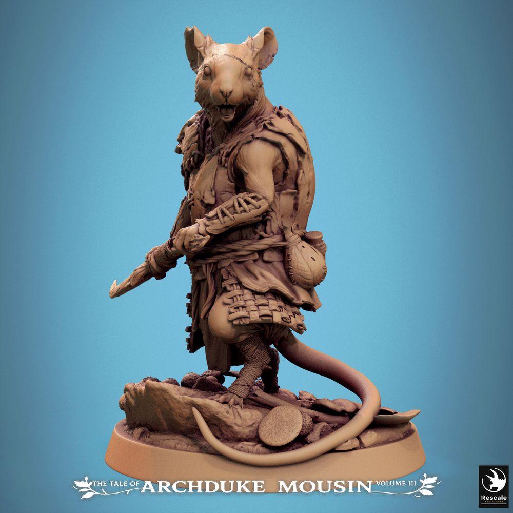 Photo de produit Tabletop 28mm Lord of the Print (LotP) 0 : Miniature Tabletop : Homme-rat portant une lance, Guerrier souris en charge, Guerrier de tribu et Éclaireur (25_07_G1)