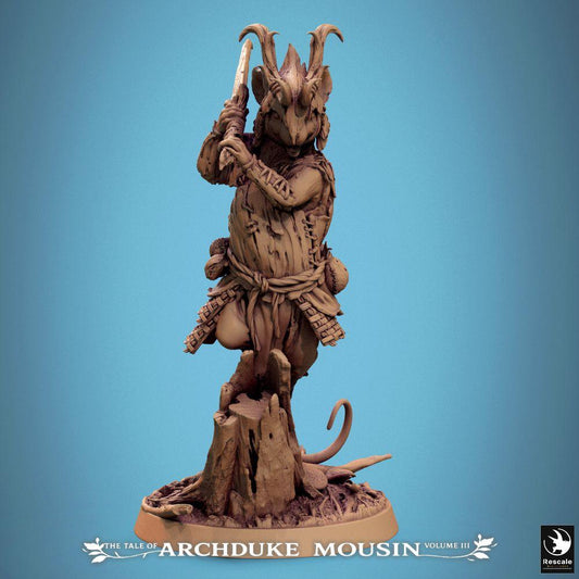 Image produit Tabletop 28mm Lord of the Print (LotP) 0 : Miniature Tabletop : Guerrier Souris avec Masse, Guerrier Tribu Homme-Animal avec Masque de Cornes, Chaman de la Forêt ou Guerrier Druide, Chef du Peuple des Rongeurs pour Wargaming, Skirmish, Dungeon Crawler, Jeu de Rôle, Diorama, Basing (25_07_G9)