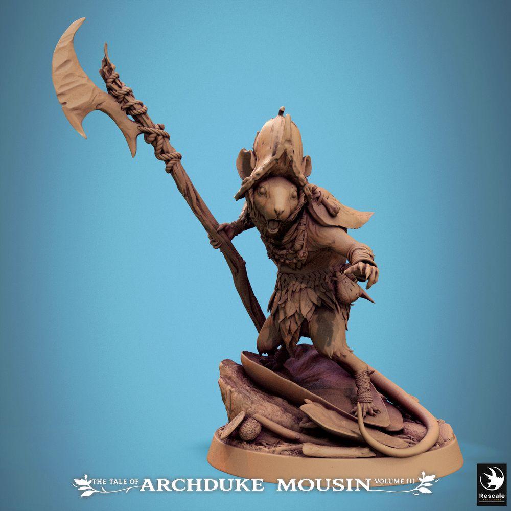 Photo de produit Tabletop 28mm Lord of the Print (LotP) 0 : Miniature Tabletop : Homme-Rat Guerrier Souris avec Hallebarde - Flanqueur, Chasseur des Bois, Guerrier de Tribu (25_07_H7)