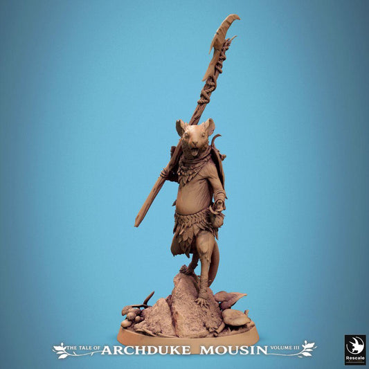 Photo de produit Tabletop 28mm Lord of the Print (LotP) 0 : Figurine fantastique : Chef ratling avec hallebarde/glaive - Guerrier rat, chef de tribu, combattant à la lance, champion des peuples animaux pour Wargame, Skirmish, Dungeon Crawler (25_07_H9)