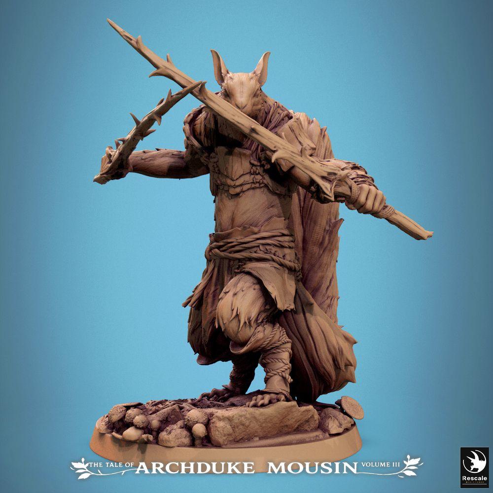 Photo de produit Tabletop 28mm Lord of the Print (LotP) 0 : Figurine fantastique : Homme-rat rôdeur/duelliste - Combattant à deux armes avec bâton épineux et couteau épineux, voleur et chasseur de bêtes (25_07_M5)