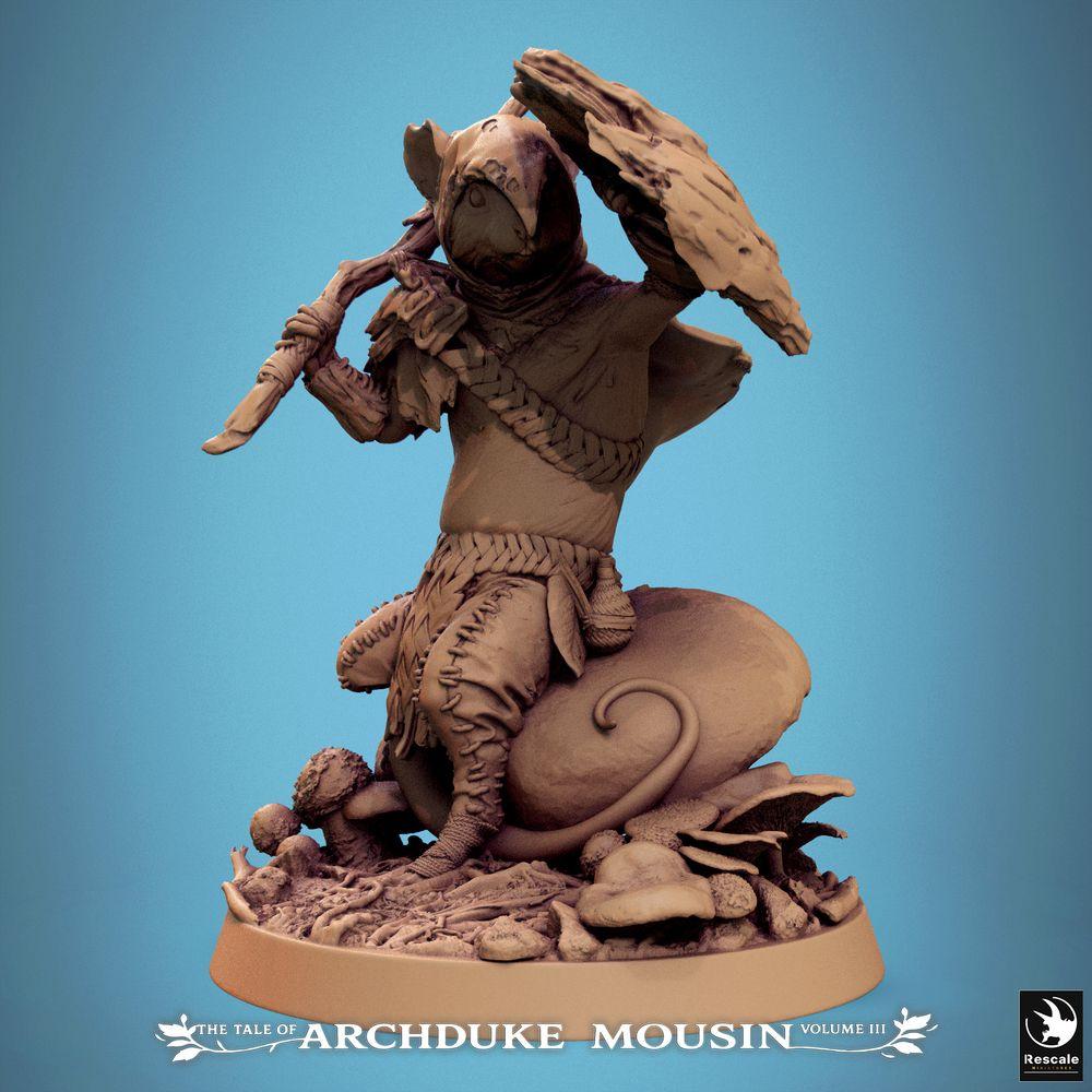 Photo de produit Tabletop 28mm Lord of the Print (LotP) 0 : Miniature Tabletop : Guerrier Souris, Rat-Homme Rôdeur/Scélérat, Éclaireur/Flanqueur avec Dague Courbe et Bouclier en Feuille (25_07_I3)