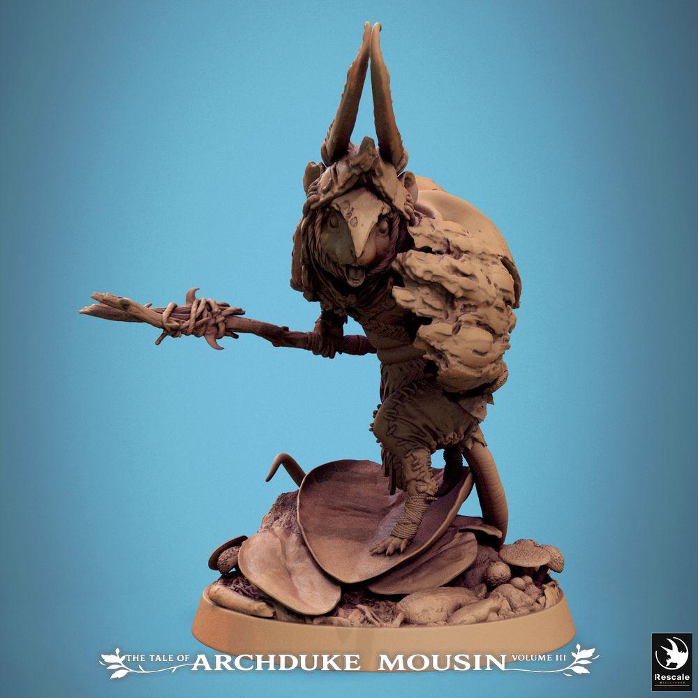 Photo de produit Tabletop 28mm Lord of the Print (LotP) 0 : Miniature Tabletop : Homme-rat Chaman/Druide, Guerrier de tribu, Porteur de lance - chasseur embusqué de la nature (25_07_I7)