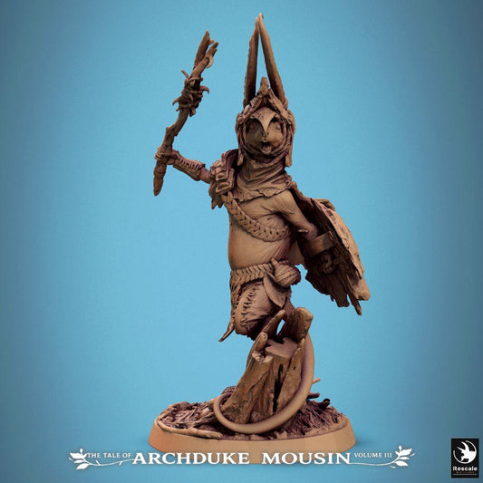 Photo de produit Tabletop 28mm Lord of the Print (LotP) 0 : Miniature Fantasy Tabletop : Souris Guerrier avec Bouclier Rond et Masse, Chevalier Homme-Animal, Combattant avec Bouclier, Gardien de Tribu, Guerrier Chaman (25_07_I9)