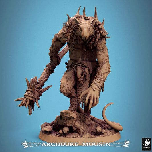 Photo de produit Tabletop 28mm Lord of the Print (LotP) 0 : Miniature Tabletop : Seigneur des Rats avec massue à piques, Warlord - Guerrier des Bêtes Barbare, Champion de Tribu, Boss Monstre pour Skirmish et Donjon (25_07_O9)