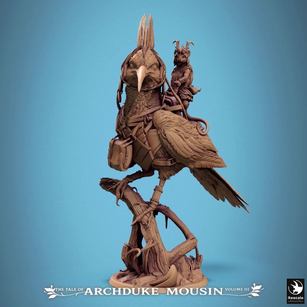 Photo de produit Tabletop 28mm Lord of the Print (LotP) 0 : Miniature Tabletop : Cavalier oiseau sur oiseau géant (Huppe), rangers et éclaireurs du peuple des rongeurs, cavalier de bête (25_07_E5)