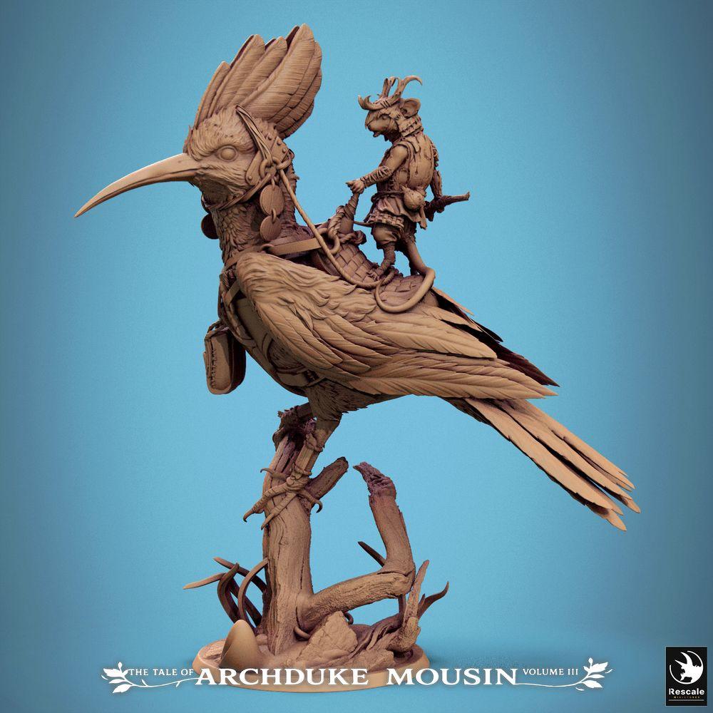 Photo de produit Tabletop 28mm Lord of the Print (LotP) 1 : Miniature Tabletop : Cavalier oiseau sur oiseau géant (Huppe), éclaireur et rôdeur du peuple des rongeurs, cavalier des bêtes (25_07_E5)