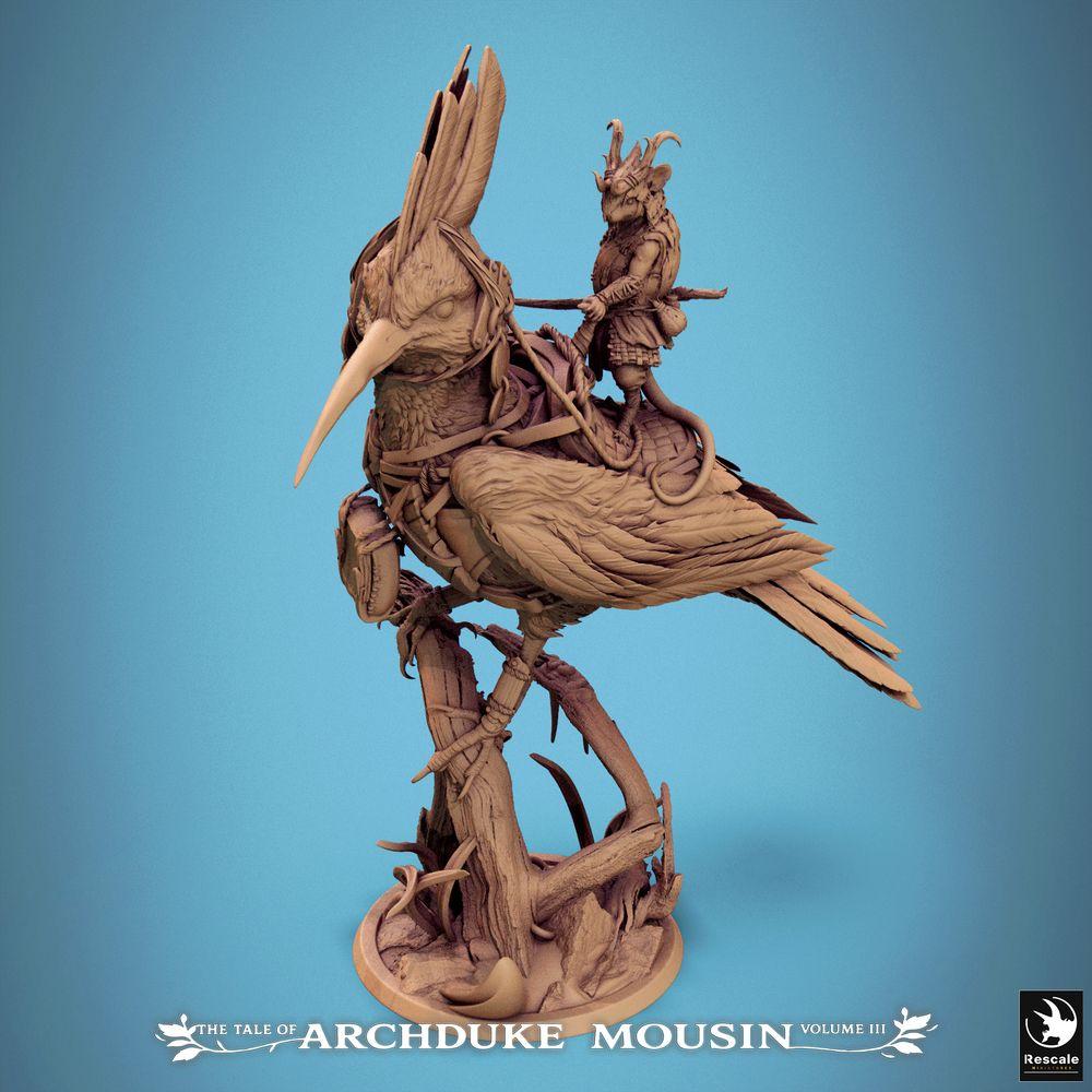 Photo de produit Tabletop 28mm Lord of the Print (LotP) 2 : Miniature Tabletop : Cavalier oiseau sur oiseau géant (Huppe), rangers et éclaireurs du peuple des rongeurs, cavalier des bêtes (25_07_E5)