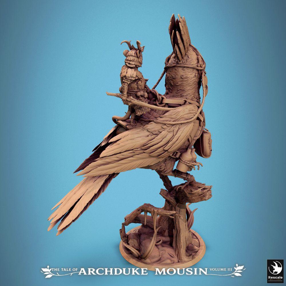 Photo de produit Tabletop 28mm Lord of the Print (LotP) 3 : Miniature Tabletop : Cavalier oiseau sur oiseau géant (Huppe), rangers et éclaireurs du peuple des rongeurs, cavalier des bêtes (25_07_E5)
