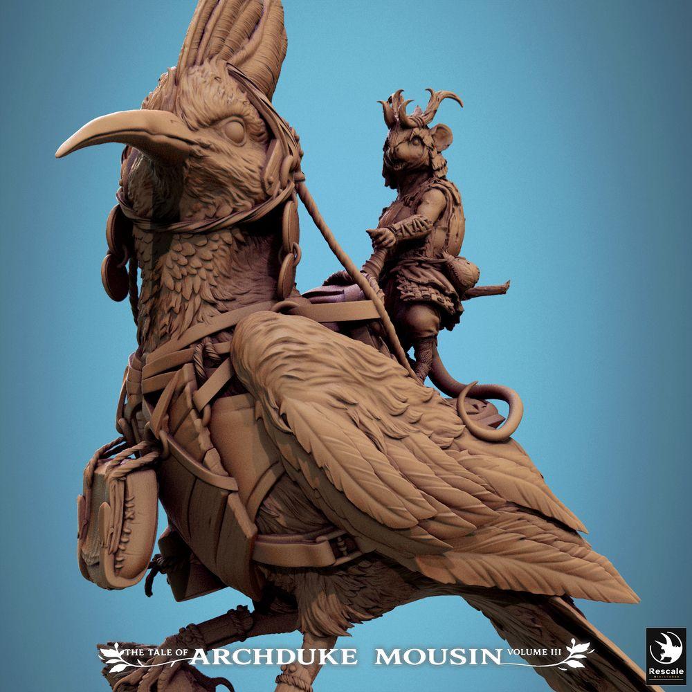 Photo de produit Tabletop 28mm Lord of the Print (LotP) 4 : Miniature Tabletop : Cavalier oiseau sur oiseau géant (Huppe), éclaireur et traqueur du peuple des rongeurs, cavalier de bête (25_07_E5)