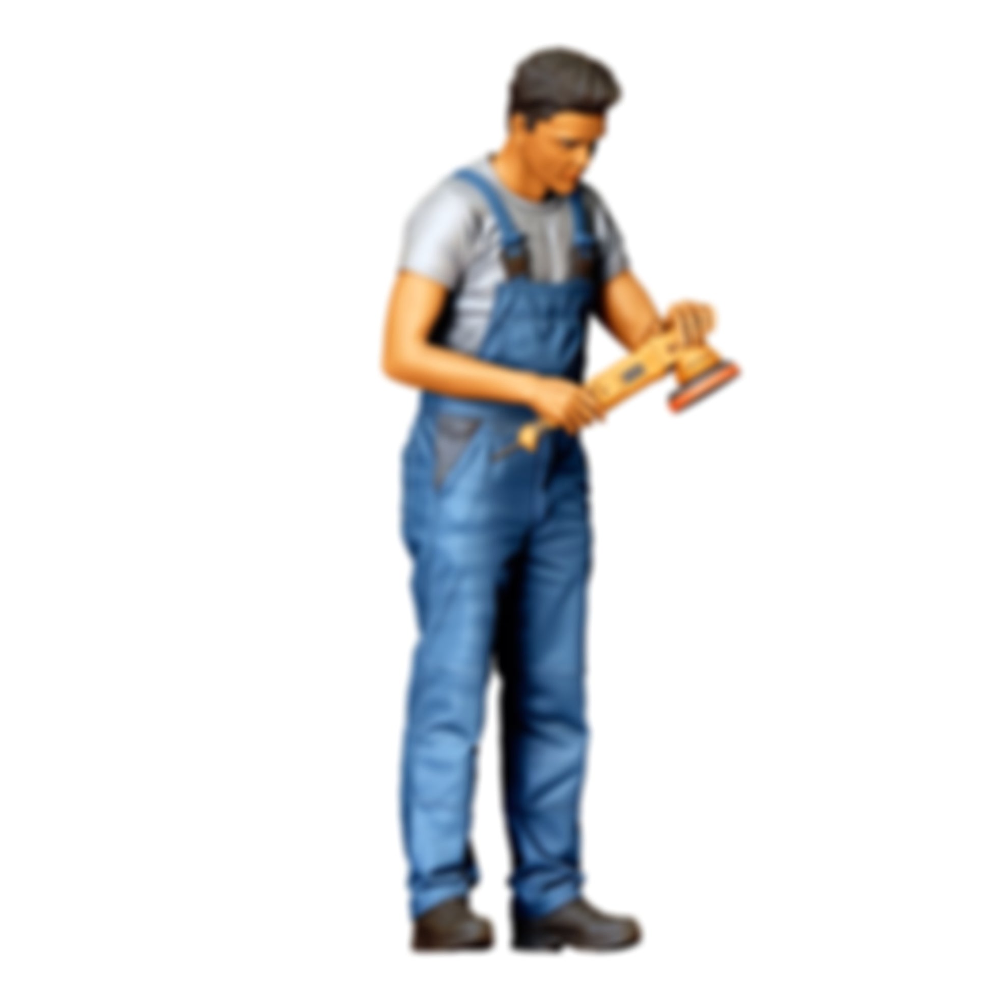 3DP Miniatures 1: Stehende Figur: Karosseriemechaniker in Latzhose mit Poliergerät (Ref. Nr. 482)