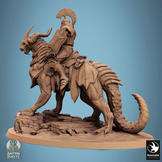 Produktfoto Tabletop 28mm Lord of the Print (LotP) 0: Tabletop Miniatur: Drakonischer Echsenritter auf gepanzerter Bestie mit Schild - Monsterreiter, Elite-Kavallerie Champion/Held, Wargaming Figur, Diorama (24_09_I8)