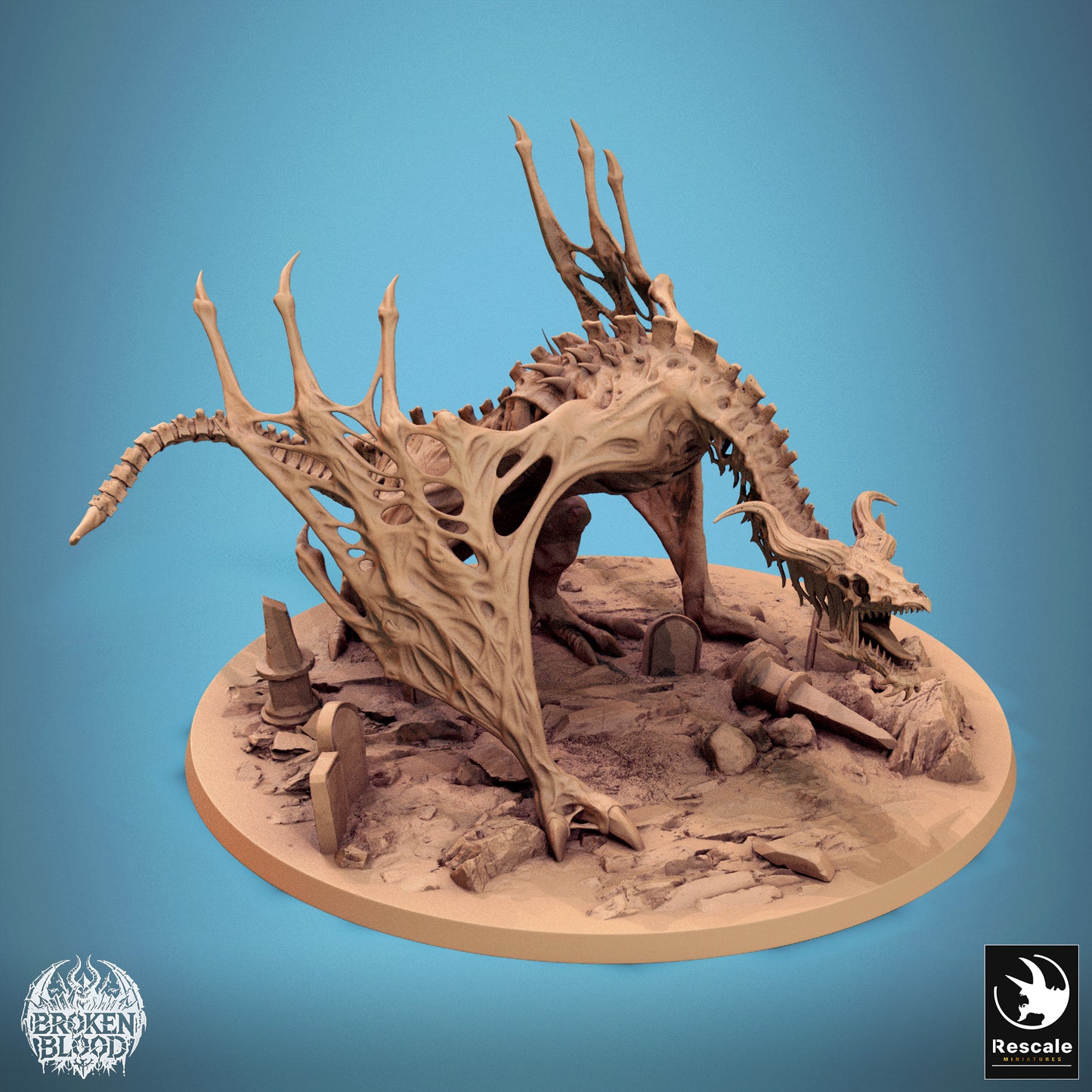 Photo de produit Tabletop 28mm Lord of the Print (LotP) 0 : Miniature Tabletop : Wyverne squelettique morte-vivante, dragon des os et bête de tombeau, créature boss - Bann Wyvern (24_11_E1)