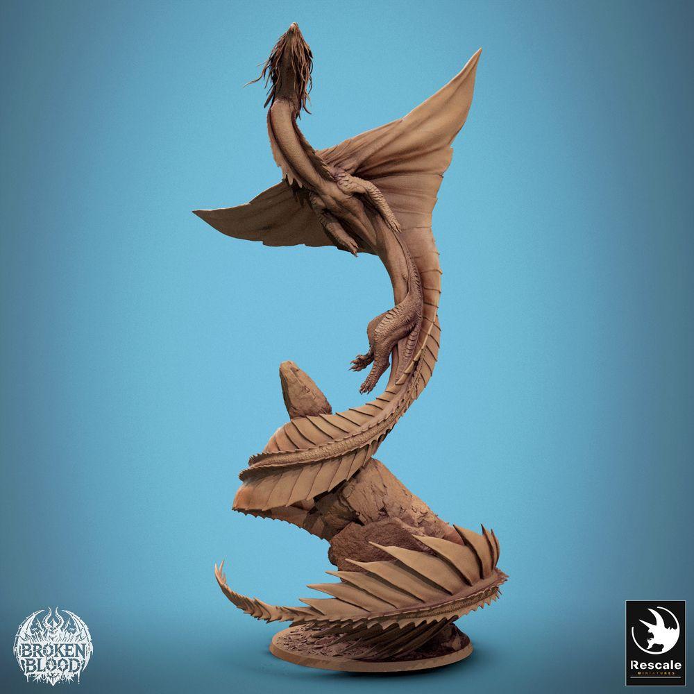Photo de produit Tabletop 28mm Lord of the Print (LotP) 0 : Miniature fantastique : Wyvern / Lindwurm Dragon, monstre boss en vol sur base rocheuse, pose dynamique de vol (24_11_F1)