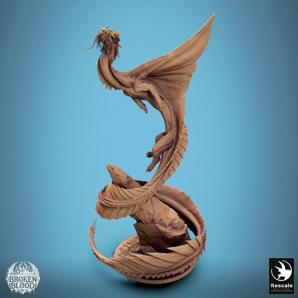 Photo de produit Tabletop 28mm Lord of the Print (LotP) 3 : Miniature fantastique : Wyvern / Lindwurm Dragon, monstre boss en ascension sur socle rocheux, pose de vol dynamique (24_11_F1)
