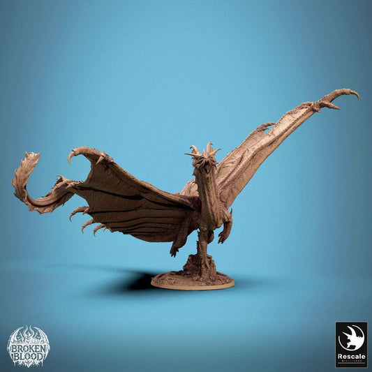 Photo de produit Tabletop 28mm Lord of the Print (LotP) 0 : Figurine fantastique : Dragon doré - créature légendaire en vol dynamique avec ailes déployées, Wyvern/Lindwurm, monstre boss (24_11_A1)
