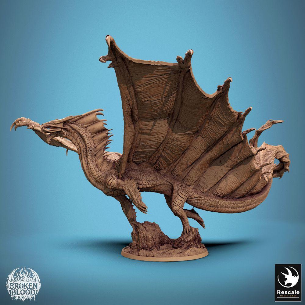 Photo de produit Tabletop 28mm Lord of the Print (LotP) 1 : Figurine Fantasy : Dragon d'Or - créature légendaire en vol dynamique avec ailes déployées, Wyvern/Lindwurm, monstre boss (24_11_A1)