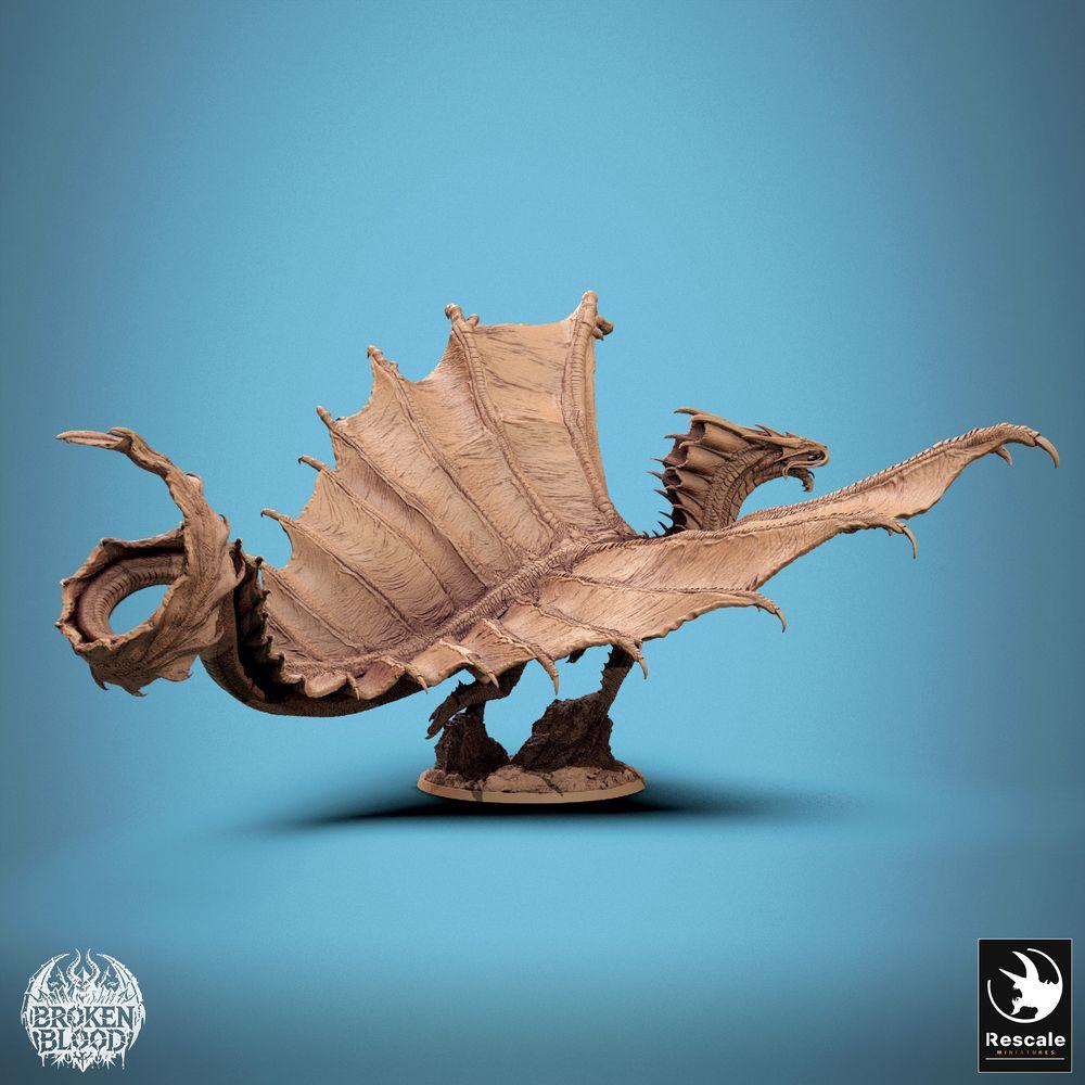 Photo de produit Tabletop 28mm Lord of the Print (LotP) 2 : Figurine fantastique : Dragon doré - créature légendaire en vol dynamique avec ailes déployées, Wyvern/Lindwurm, monstre boss (24_11_A1)